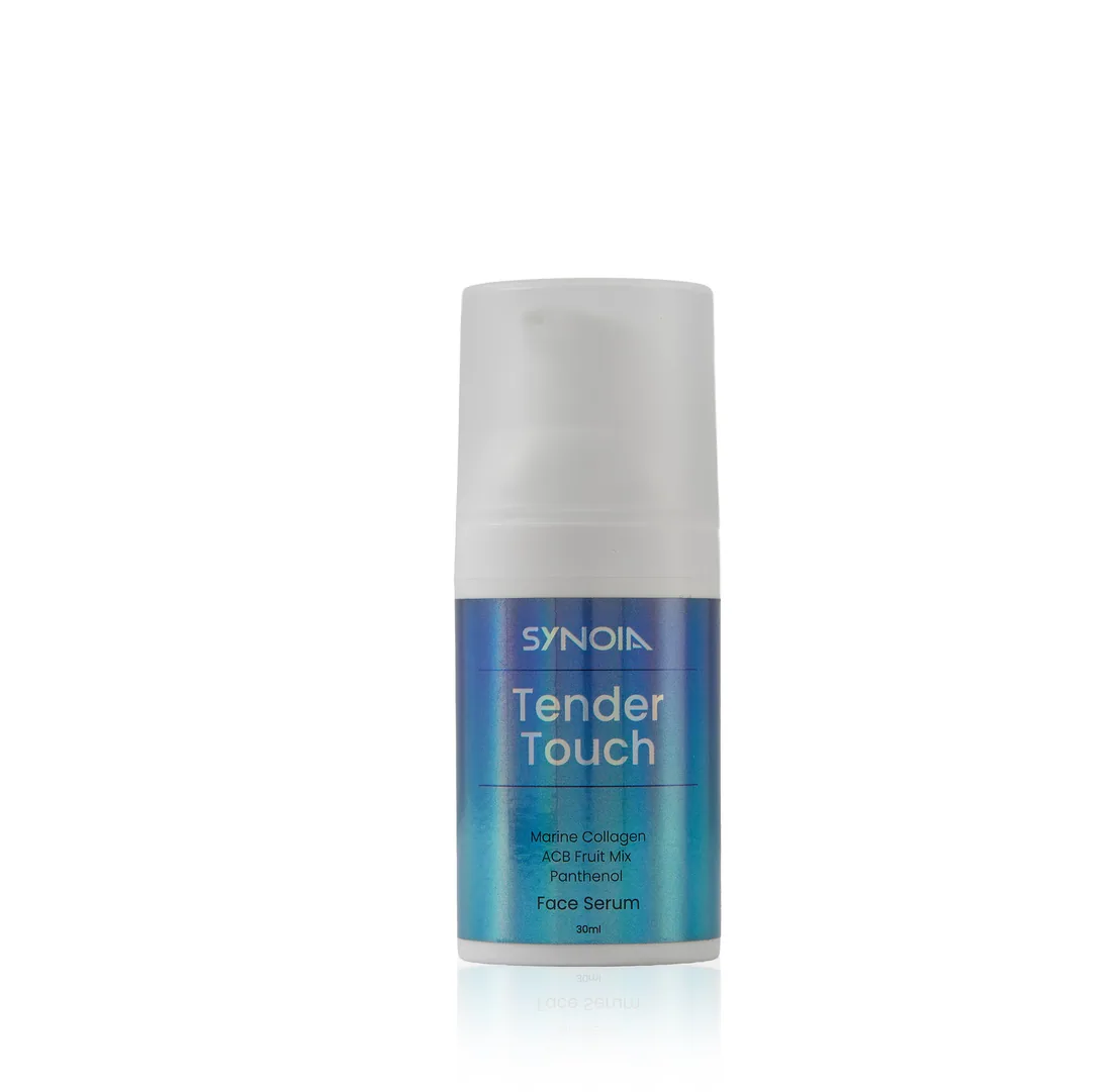 Tender Touch face serum in its airless pump bottle