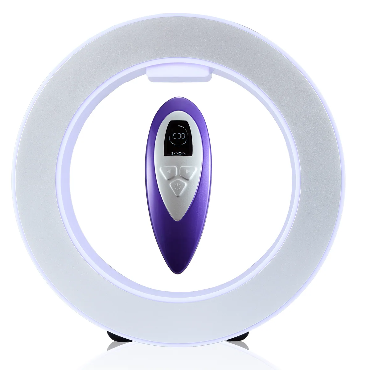 The WISHtoGo device resting in its illuminated circular charging stand